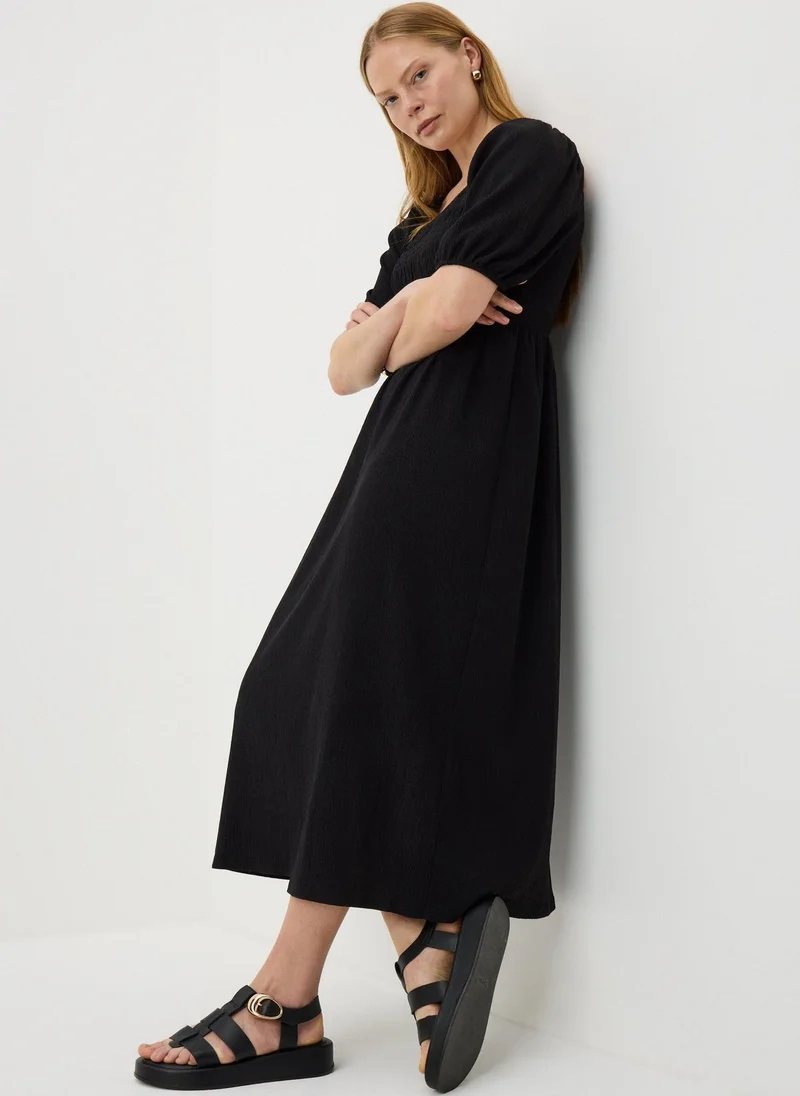 Matalan Black Jersey Shirred Midi Dress